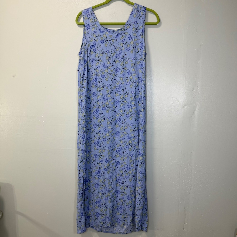 Vintage Nomadic Traders Blue Floral Rayon Maxi Dress Sleeveless Womens Medium